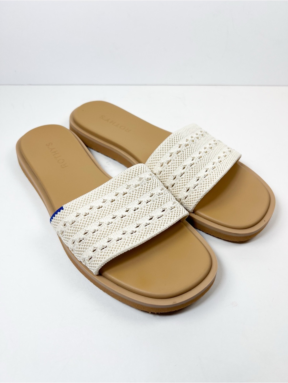 Rothy’s The Slide Sandal Sandy Crochet Cream Knit size 9